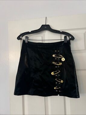 AKIRA Black Velvet Mini Skirt with Gold Hardware